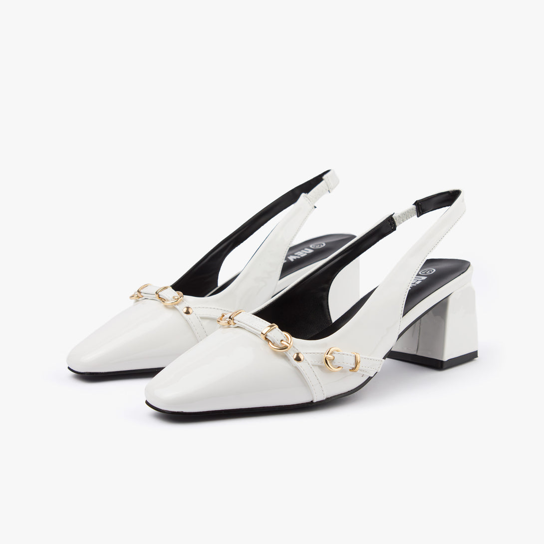 حذاء نسائي كعب متوسط عريض سلاينغ باك