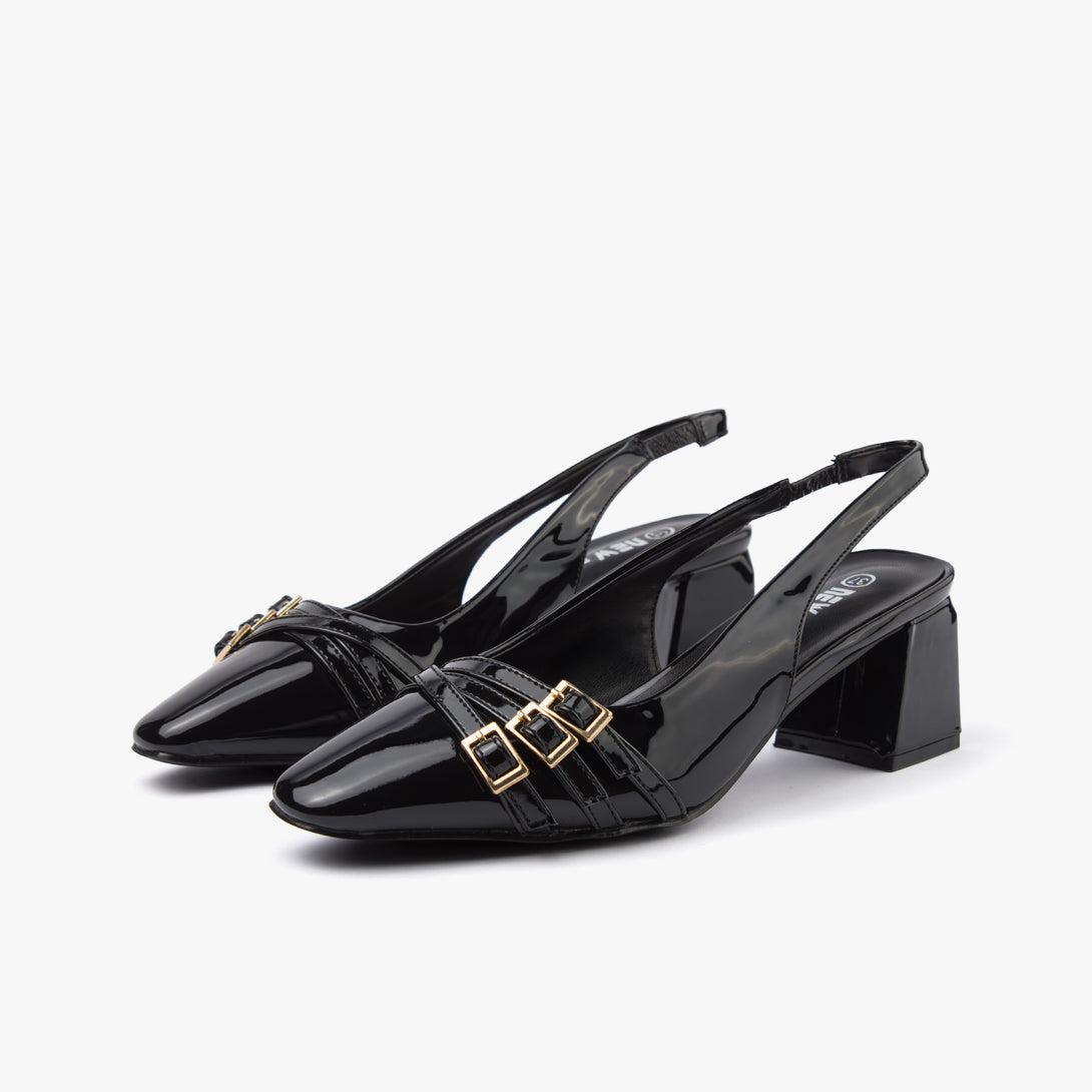 حذاء نسائي كعب متوسط عريض سلاينغ باك