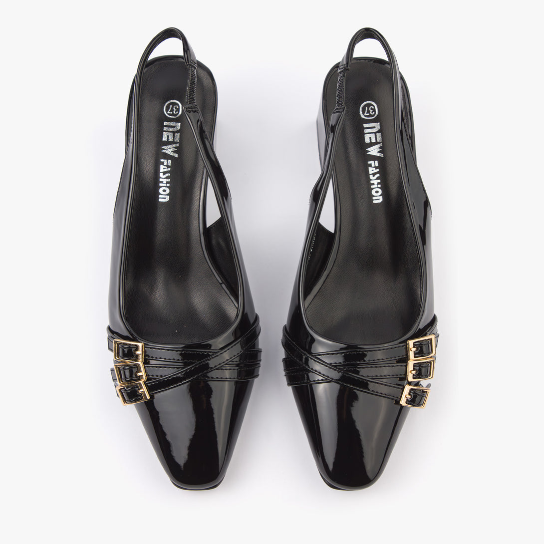 حذاء نسائي كعب متوسط عريض سلاينغ باك