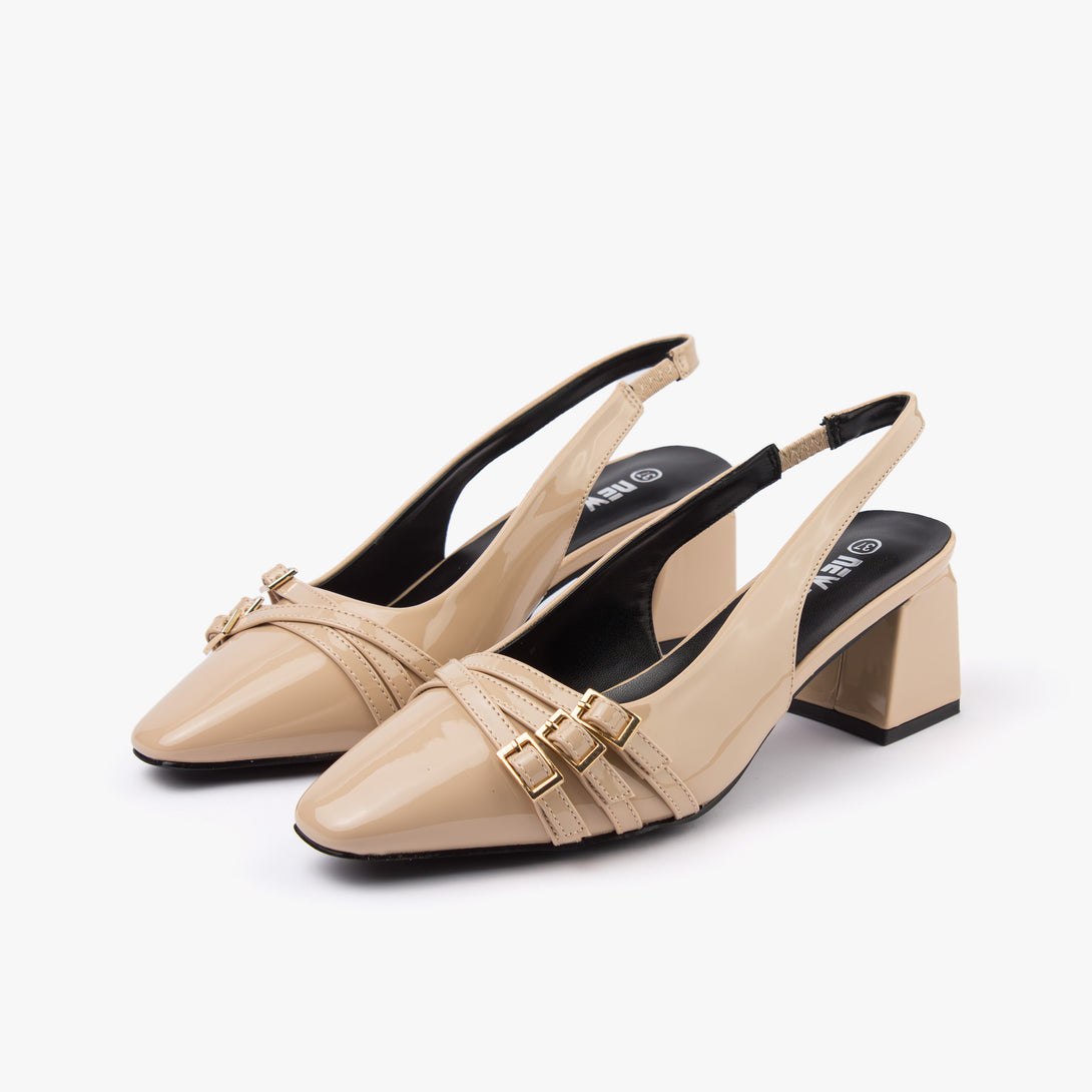 حذاء نسائي كعب متوسط عريض سلاينغ باك