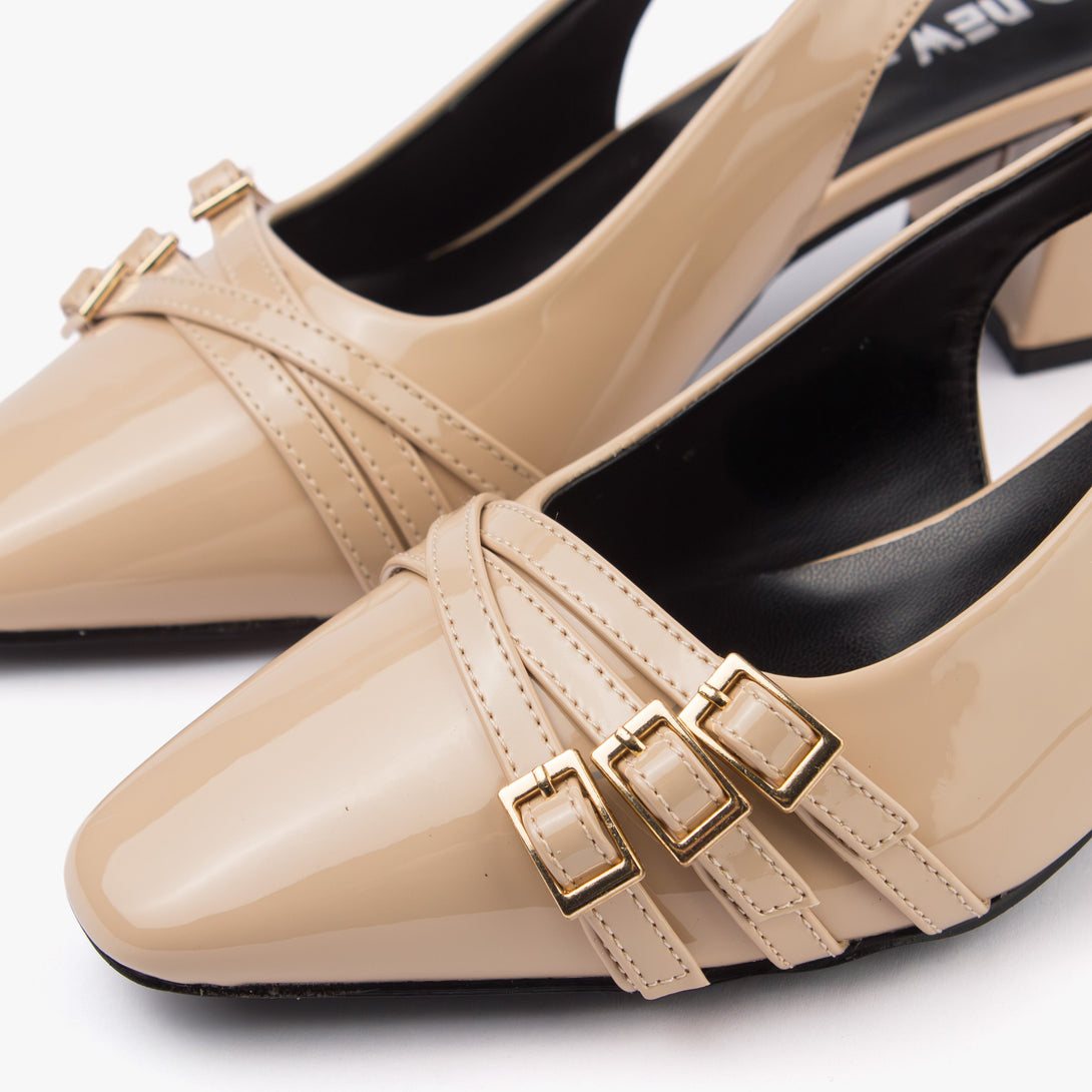 حذاء نسائي كعب متوسط عريض سلاينغ باك