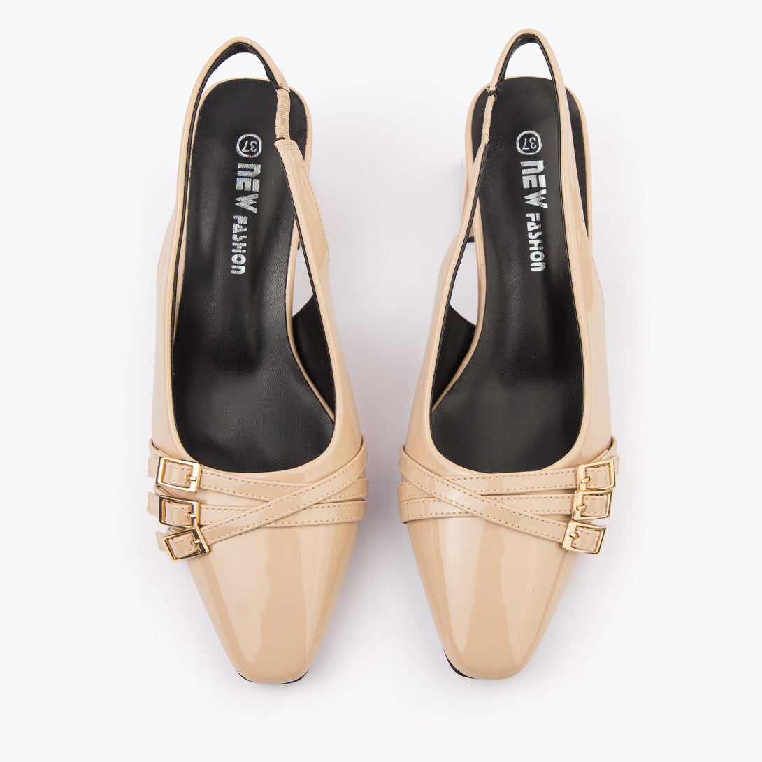 حذاء نسائي كعب متوسط عريض سلاينغ باك